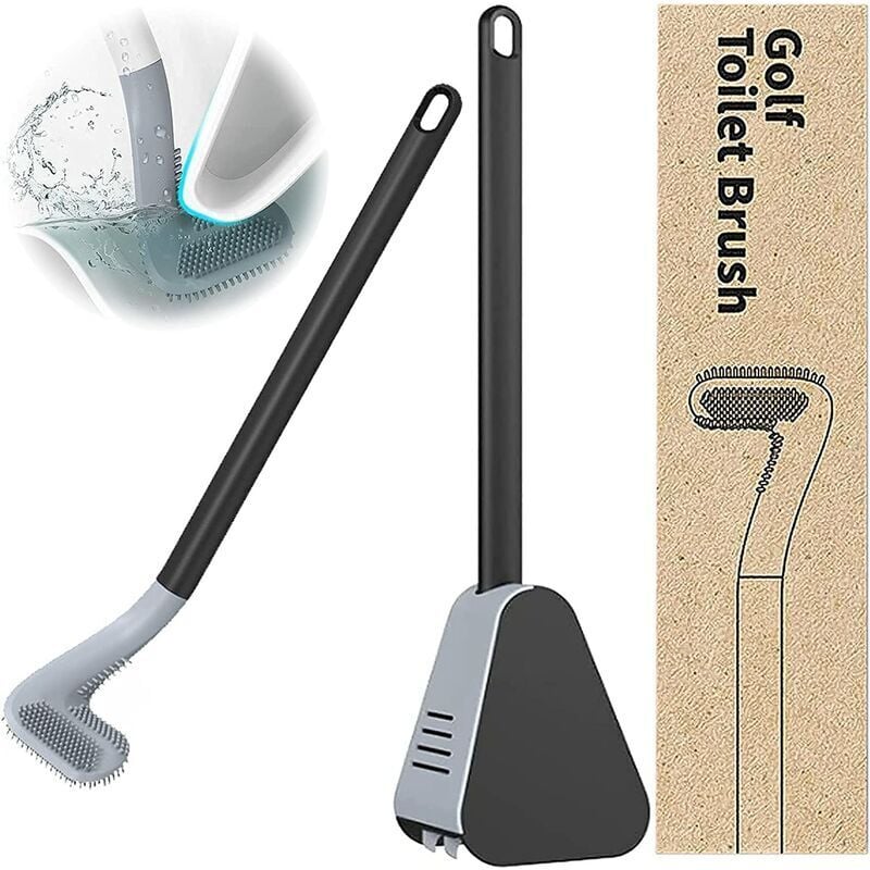 foto del prodotto fortuneville golf scopino per wc in silicone con manico lungo, montato a parete, con set di supporti nero 