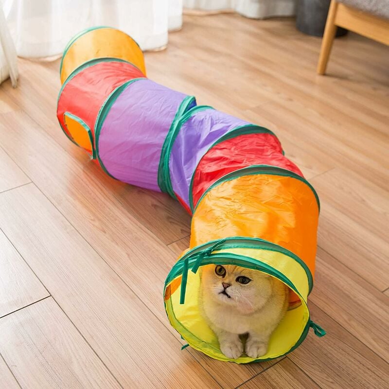 foto del prodotto fortuneville grotta gatto con palla da gioco, nascondiglio interattivo per gatti e fessura per gatti tubo giocattolo per gatti, tunnel mimetico per