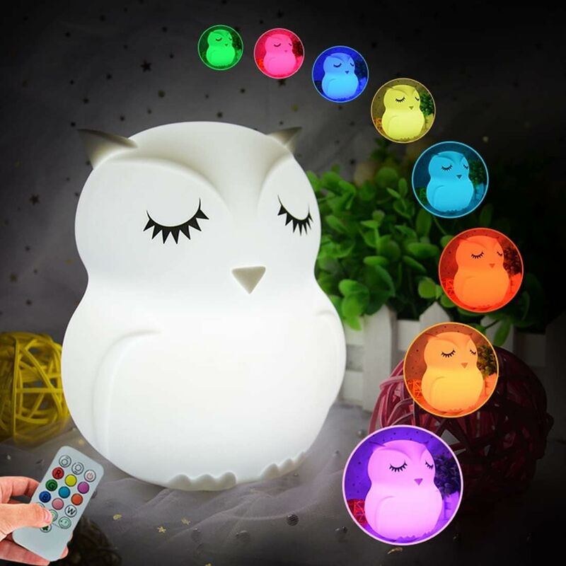 foto del prodotto fortuneville gufo night light kids lampada da comodino in silicone, lampada giocattolo che cambia colore, luci per camera da letto luminosit ,