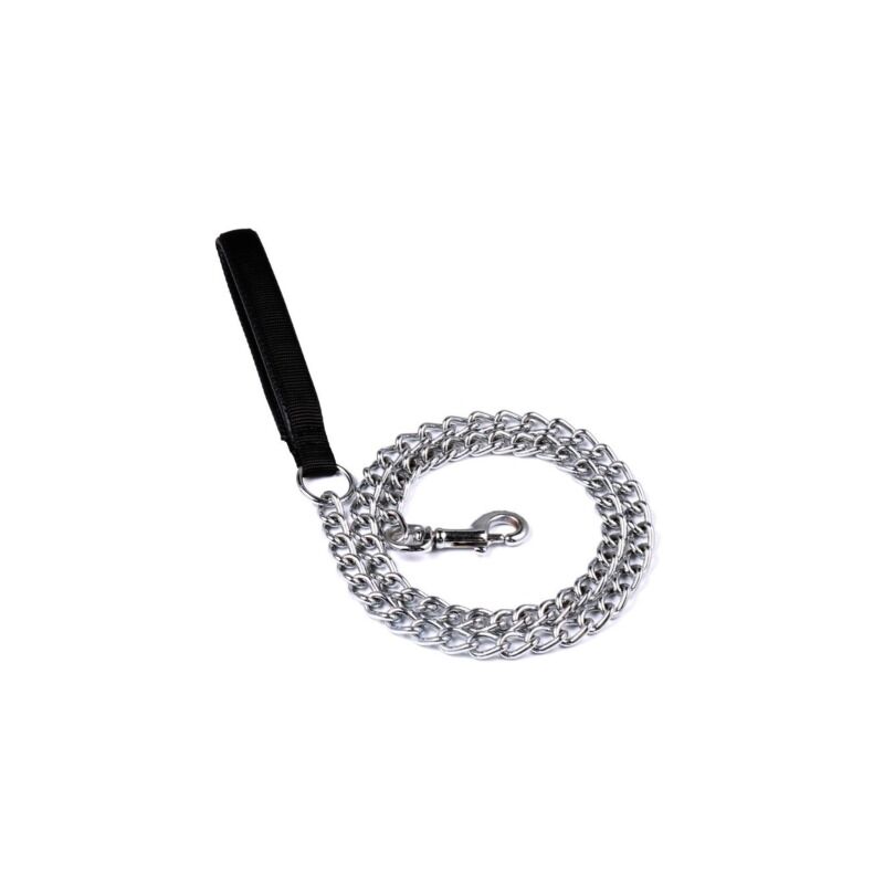 foto del prodotto fortuneville guinzaglio per cani con catena in acciaio guinzaglio per cani in metallo solido manico in pelle pu 3,5 mm x 120 cm nero