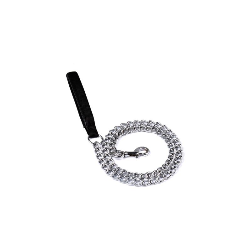 foto del prodotto fortuneville guinzaglio per cani con catena in acciaio guinzaglio per cani in metallo solido manico in pelle pu 4,0 mm x 120 cm nero