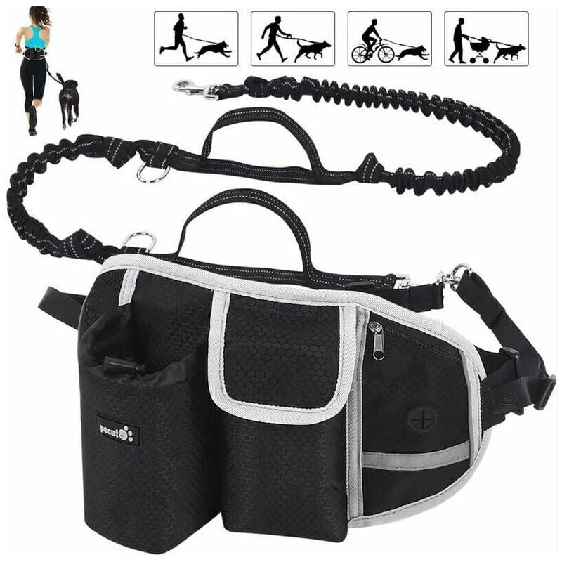 foto del prodotto fortuneville - guinzaglio per cani guinzaglio per cani a mani libere fino a 110 kg assorbimento degli urti, comode cuciture riflettenti, ideale per correre, fare jogging e camminare (nero)