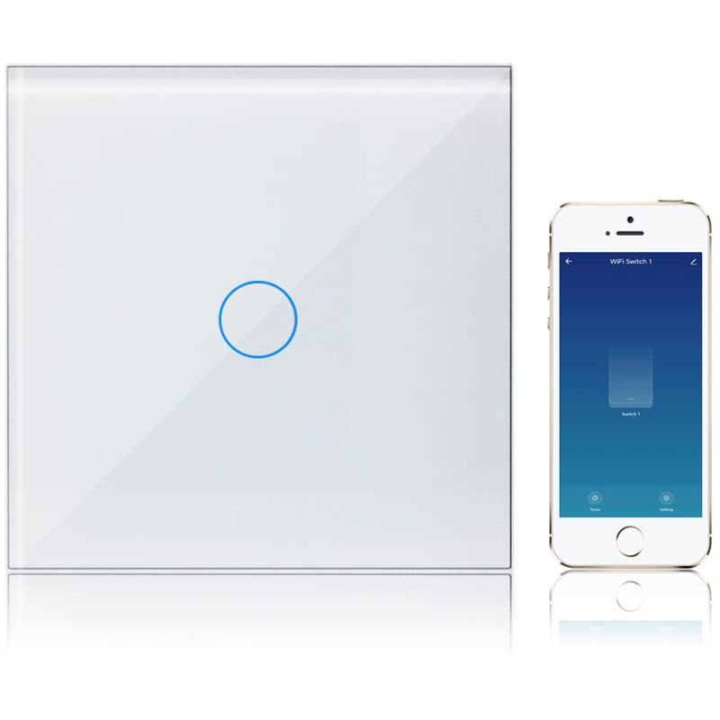 foto del prodotto fortuneville interruttore della luce connesso wi fi compatibile con alexa google home smart life, interruttore tattile a parete a 1 via e 1 banda
