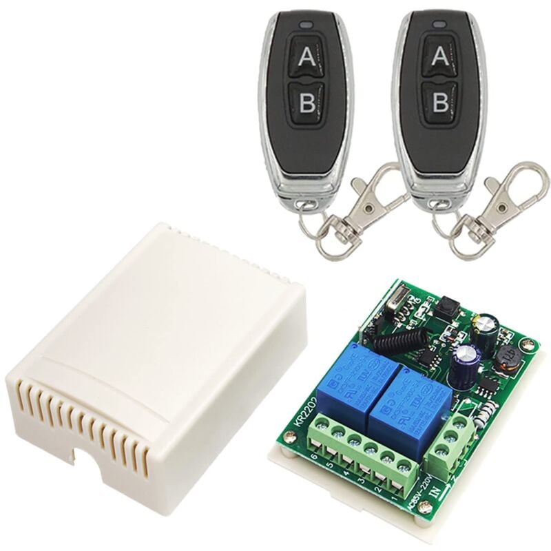 foto del prodotto fortuneville interruttore di controllo remoto wireless a 2 canali ca 220 v, ricevitore rf modulo rel 433 mhz con trasmettitore on off per porta