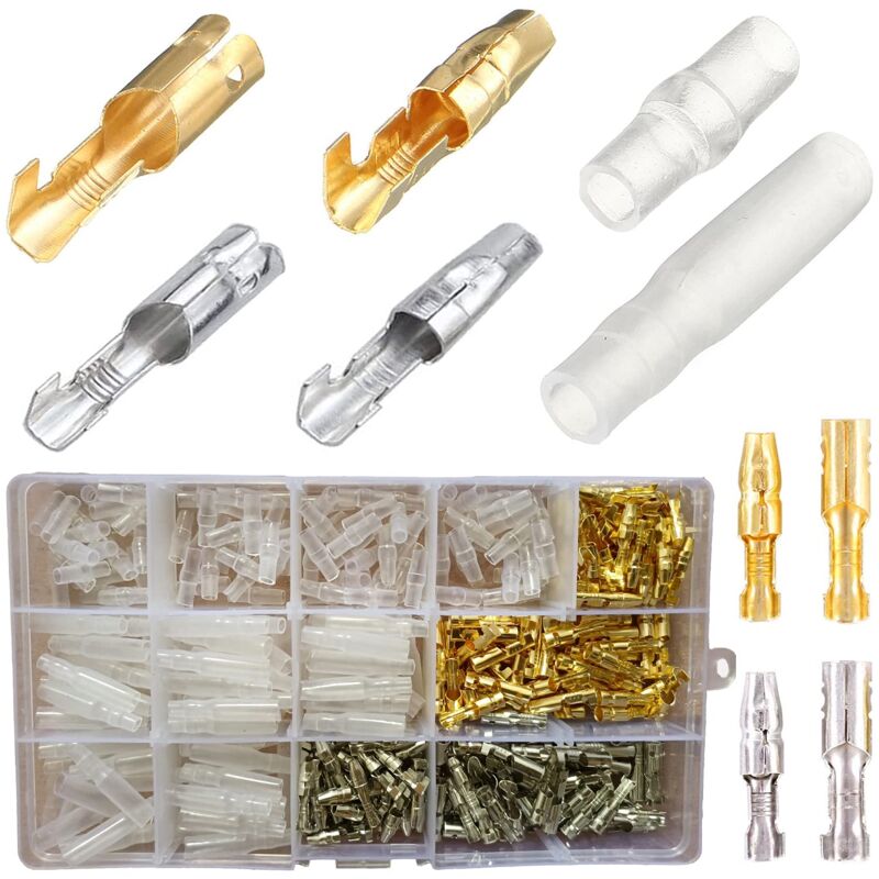 foto del prodotto fortuneville kit connettori a proiettile in ottone, connettore maschio femmina da 400 pezzi 3,9 mm con manicotto isolato, terminale elettrico per