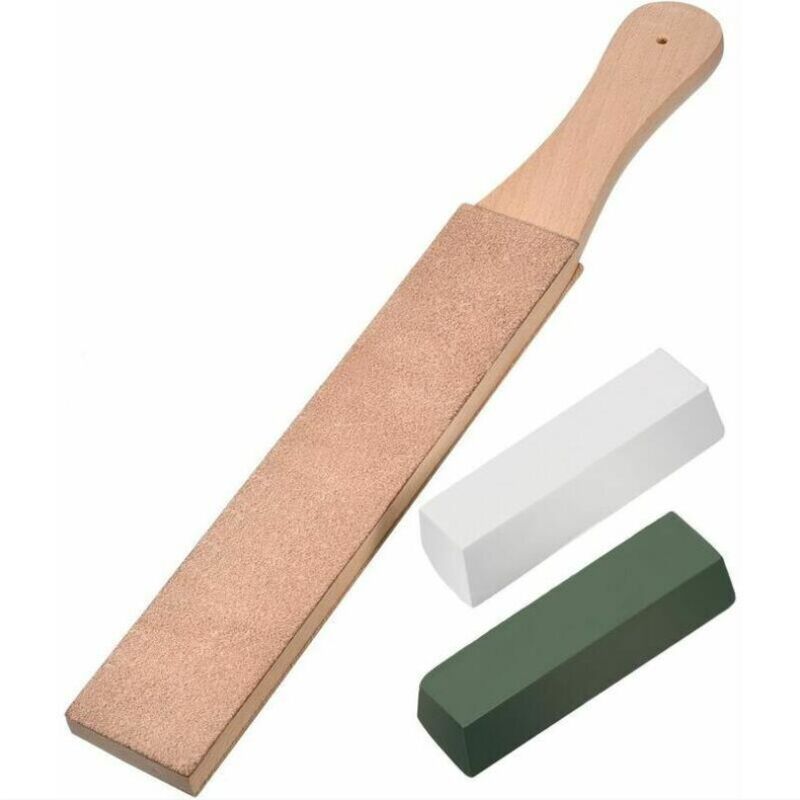 foto del prodotto fortuneville kit di strops in pelle, blocco di bloccaggio per strops in pelle a doppia faccia con composti lucidanti bianchi e verdi taglia grande 