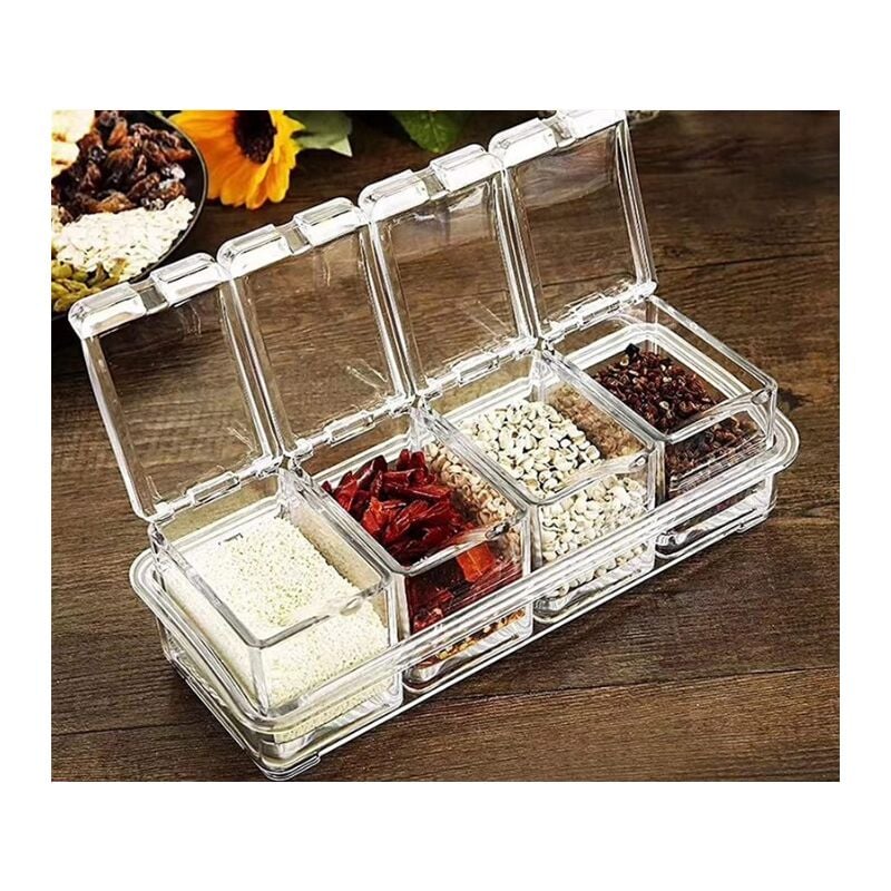 foto del prodotto fortuneville kitchen gourmet set di 4 portaspezie in acrilico con 4 cucchiai da portata ideali per la cucina