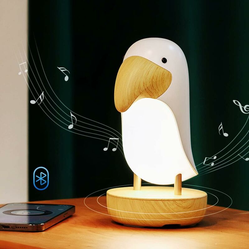 foto del prodotto fortuneville lampada da comodino altoparlante bluetooth led cute bird night light touch luce respiratoria ricaricabile dimmerabile adatto per