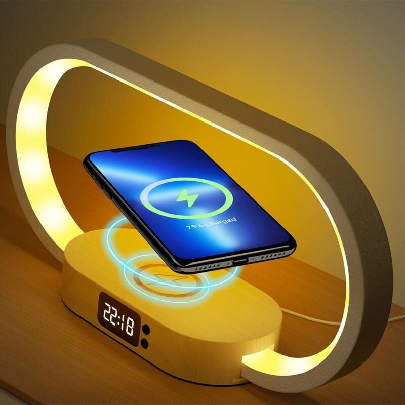 foto del prodotto fortuneville lampada da comodino con ricarica wireless, lampada da comodino touch con interfaccia usb, lampada da tavolo a led dimmerabile, lampada