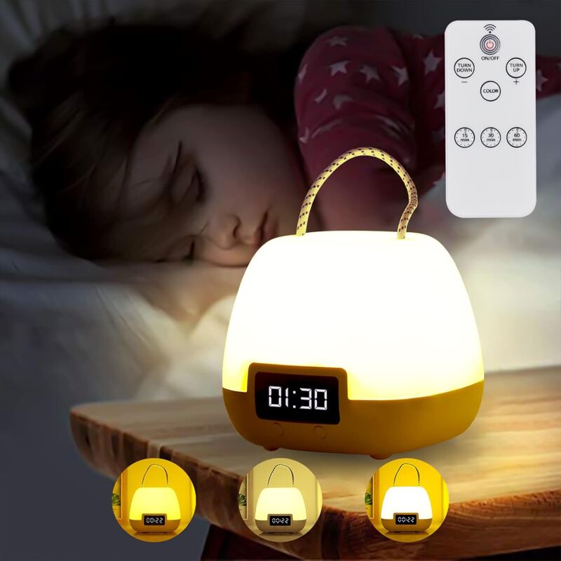 foto del prodotto fortuneville lampada da comodino, luce notturna a led, telecomando per luce notturna per bambini con colori cangianti, lampada da tavolo
