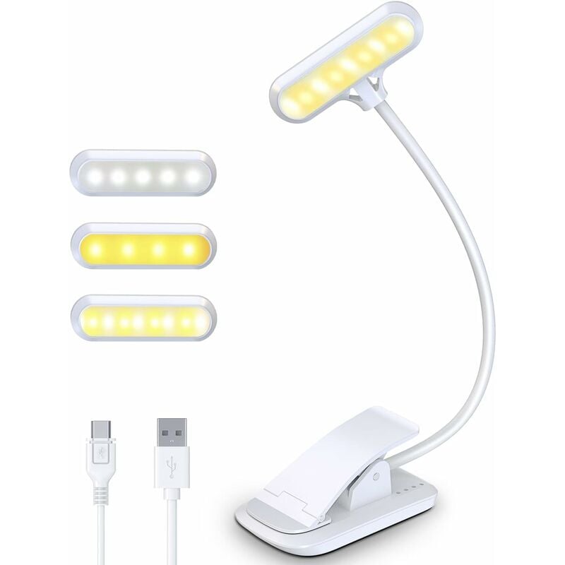 foto del prodotto fortuneville lampada da lettura a clip, 9 led con interruttore tattile a 3 temperature di colore, protezione per gli occhi ricaricabile tramite