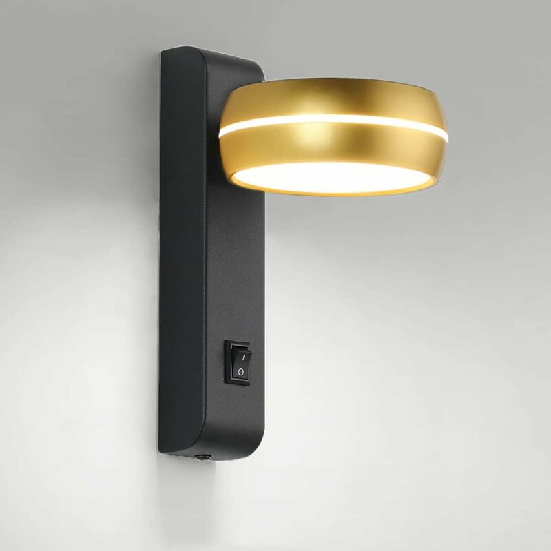 foto del prodotto fortuneville lampada da lettura a parete a led con interruttore 6w interno in metallo alluminio nero oro applique da parete, moderna lampada da