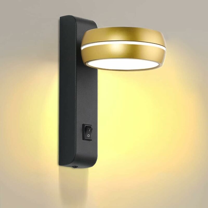 foto del prodotto fortuneville lampada da lettura a parete a led con interruttore 6w interno in metallo alluminio nero oro applique da parete, moderna lampada da