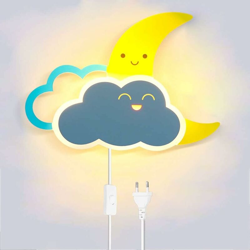 foto del prodotto fortuneville lampada da parete a forma di nuvola a led per bambini con interruttore e spina applique da parete per cameretta dei bambini con cavo