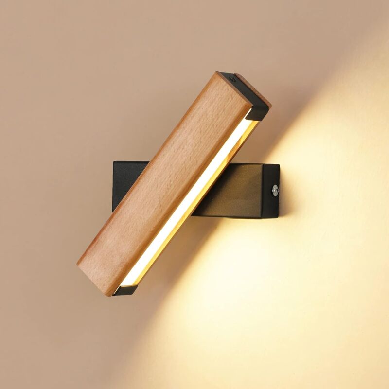 foto del prodotto fortuneville lampada da parete a led 4w lampada da parete in legno per interni girevole a 360 lampada da parete bianca calda 3000k per camera da