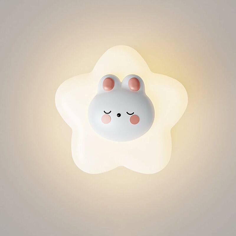 foto del prodotto fortuneville lampada da parete a led dimmerabile per cameretta dei bambini, stelle lunari, paralume bianco latte, lampada da parete sul comodino,