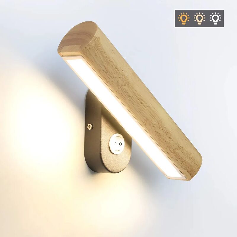 foto del prodotto fortuneville lampada da parete a led lampada da parete in legno orientabile a 350 con interruttore