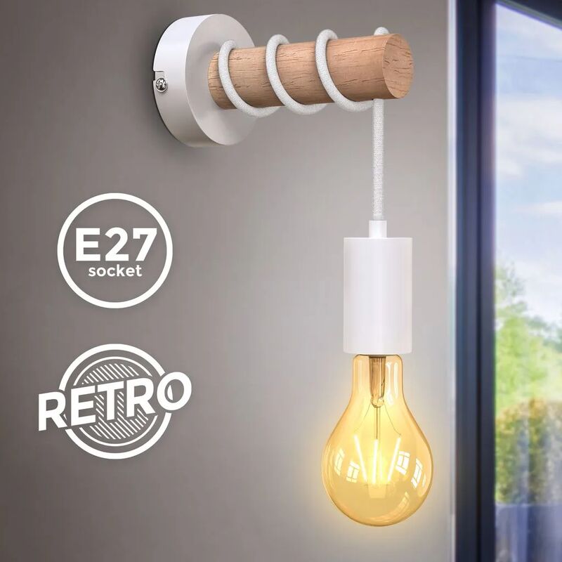 foto del prodotto fortuneville lampada da parete a led retr lampada industriale metallo legno corridoio vintage letto bianco chiaro
