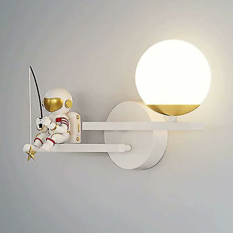 foto del prodotto fortuneville lampada da parete creativa per la camera dei bambini, lampada da parete in metallo con lampada da parete decorata con astronauta,