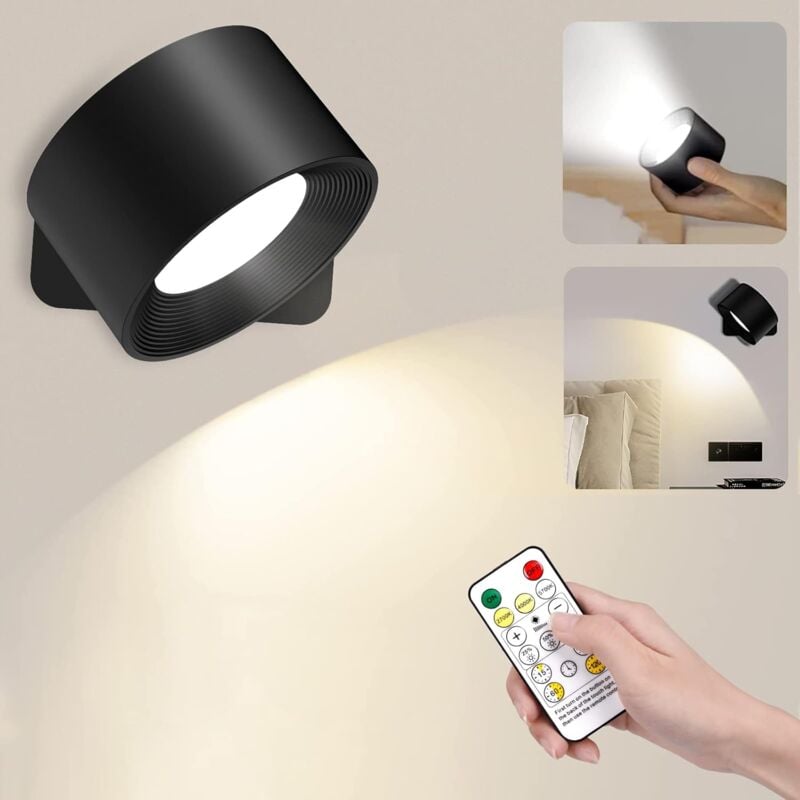 foto del prodotto fortuneville lampada da parete per interni, lampada da parete wireless ricaricabile tramite usb, 3 livelli di luminosit 3 temperature ruotabile a