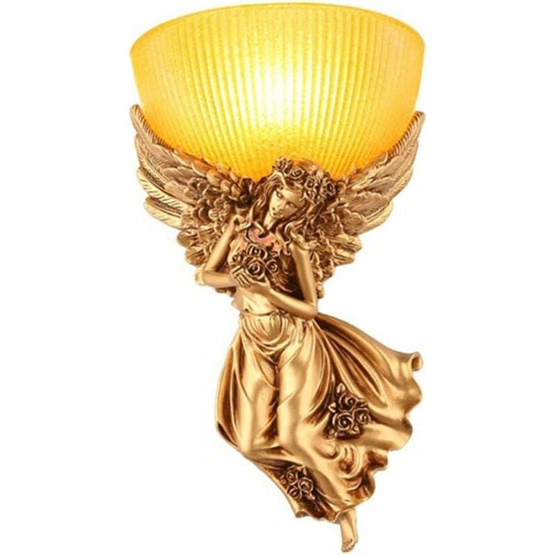 foto del prodotto fortuneville lampada da parete vintage angel 1 luce oro antico americano con paralume in vetro, lampada da comodino da parete in resina dorata per
