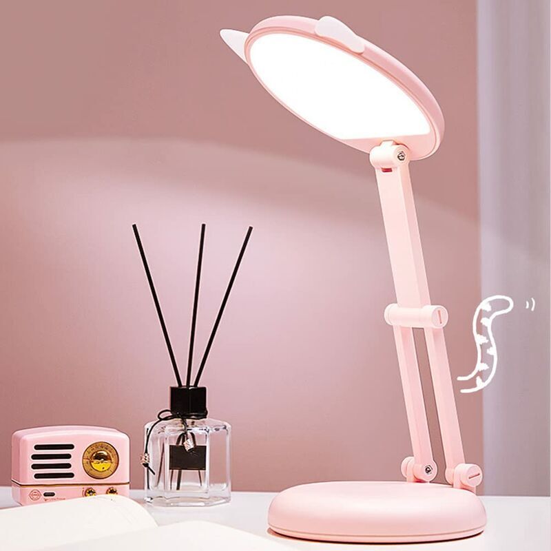 foto del prodotto fortuneville lampada da scrivania a led per bambine e ragazze, luce notturna regolabile con orecchie di gatto rosa