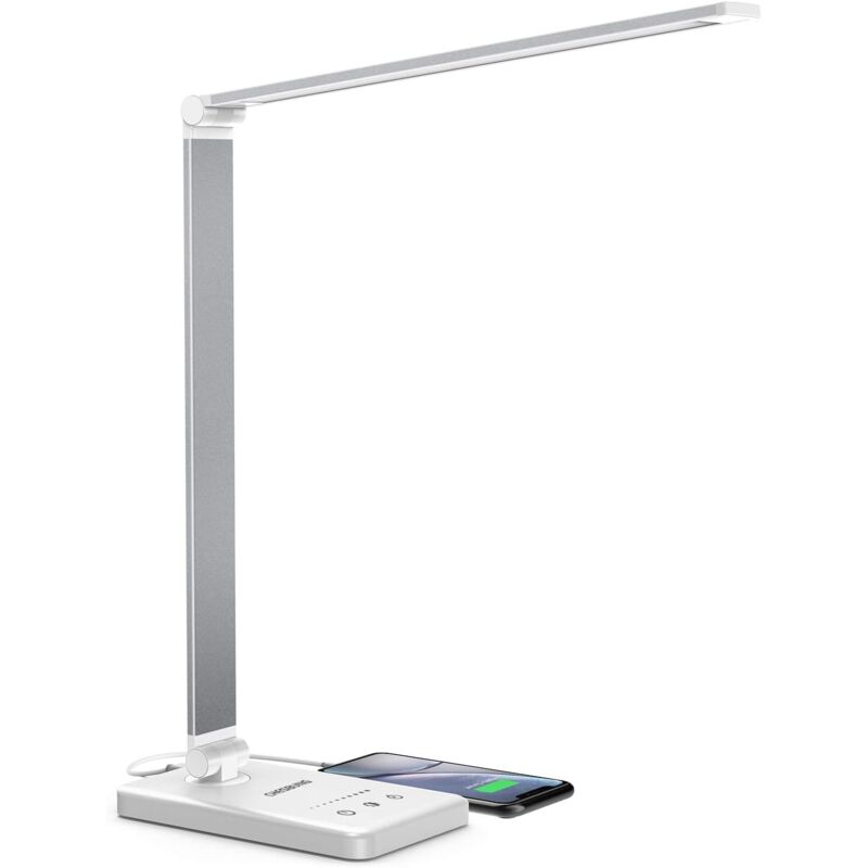 foto del prodotto fortuneville lampada da scrivania a led protezione per gli occhi con controllo touch con porta usb argento lampada da scrivania per bambini