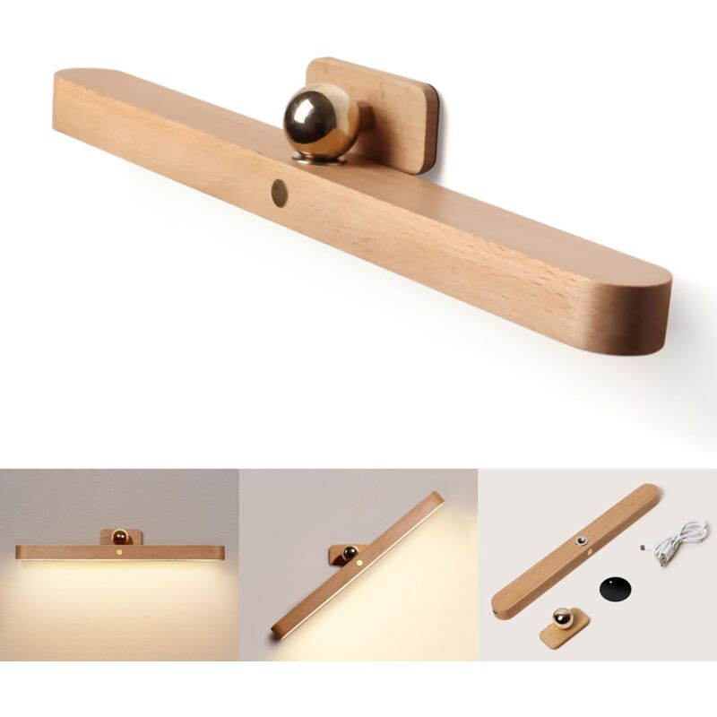 foto del prodotto fortuneville lampada da specchio a led per bagno, applique in legno da 30 cm con design magnetico, lampada da specchio dimmerabile 4000k, lampada