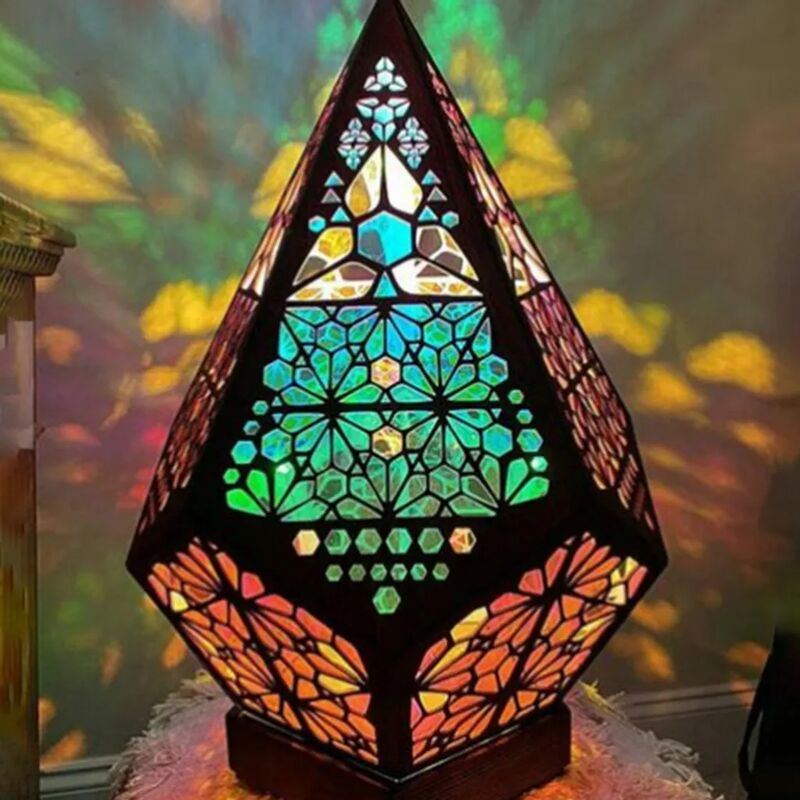 foto del prodotto fortuneville lampada da tavolo a led boh mien lampada da terra a forma di diamante lampada da notte a proiezione 3d decorazione natalizia
