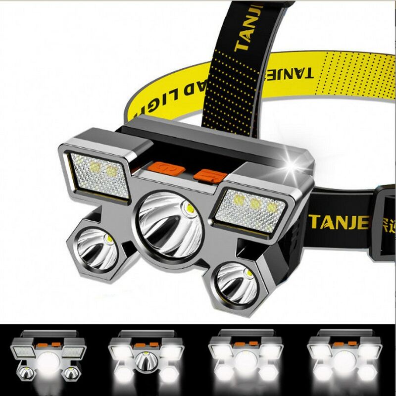 foto del prodotto fortuneville lampada frontale a led a cinque teste luce forte lampada da pesca ricaricabile a lungo raggio super luminosa torcia elettrica giallo