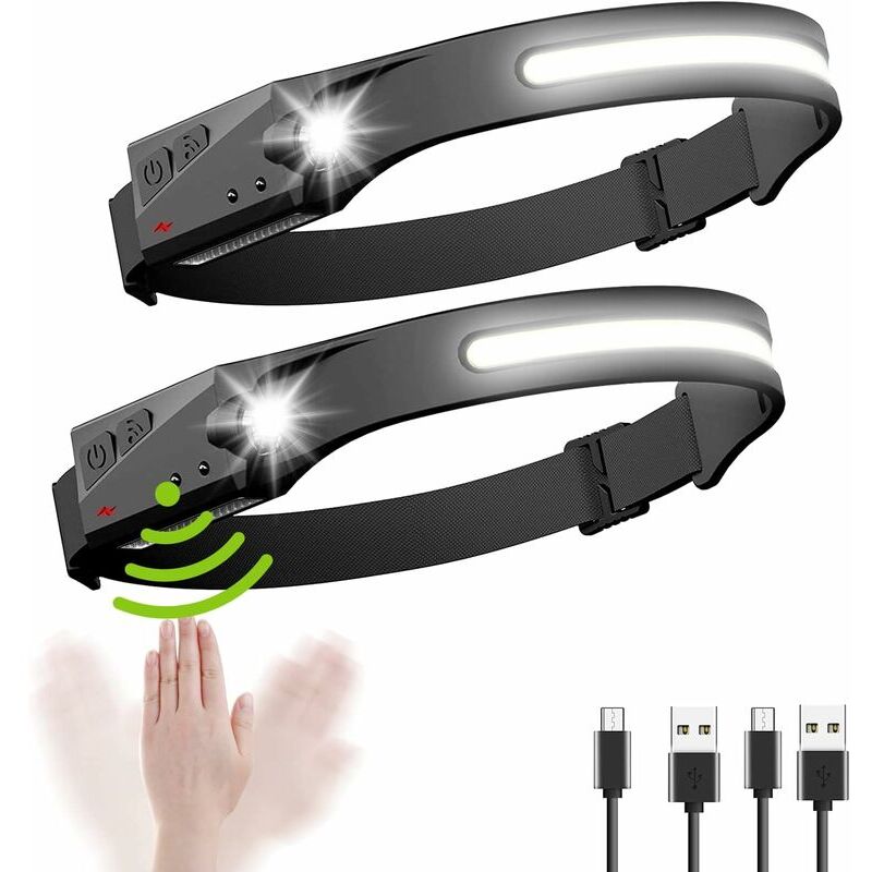 foto del prodotto fortuneville lampada frontale, lampada frontale impermeabile a induzione cob xpe ricaricabile usb a led, torcia frontale a led 4 modelli di