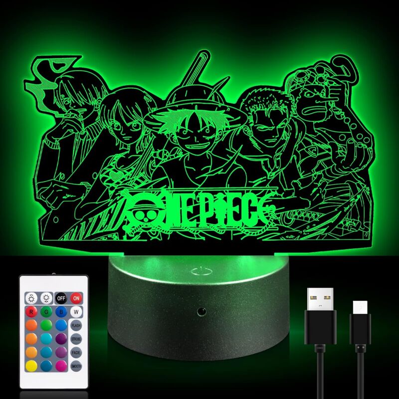 foto del prodotto fortuneville lampada one piece, luce notturna per bambini, lampada 3d a 16 colori, lampada manga, lampada illusione 3d con telecomando e controllo
