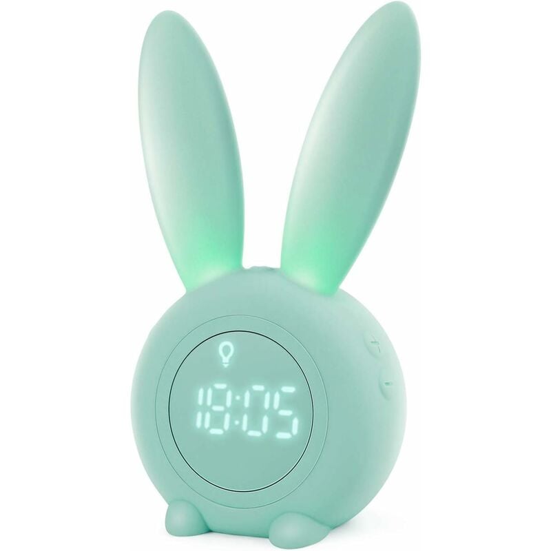 foto del prodotto fortuneville lampada per bambini sveglia con coniglio carino sveglia per bambini lampada da comodino creativa funzione di temporizzazione snooze