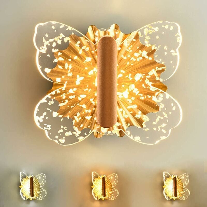 foto del prodotto fortuneville led 8w farfalla lampada da parete dimmerabile camera dei bambini sconce ragazzo ragazza camera da letto lampada da comodino acrilico