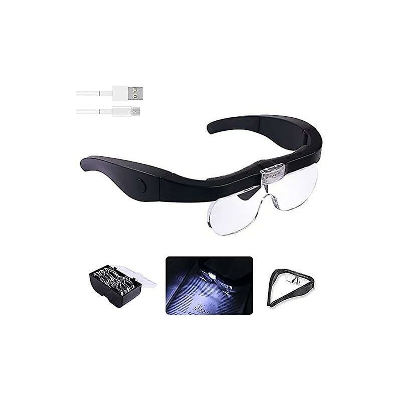 foto del prodotto fortuneville lente d ingrandimento da testa con 2 luci led, ricarica usb, mani libere, occhiali per lettura, gioielli, artigianato, manutenzione