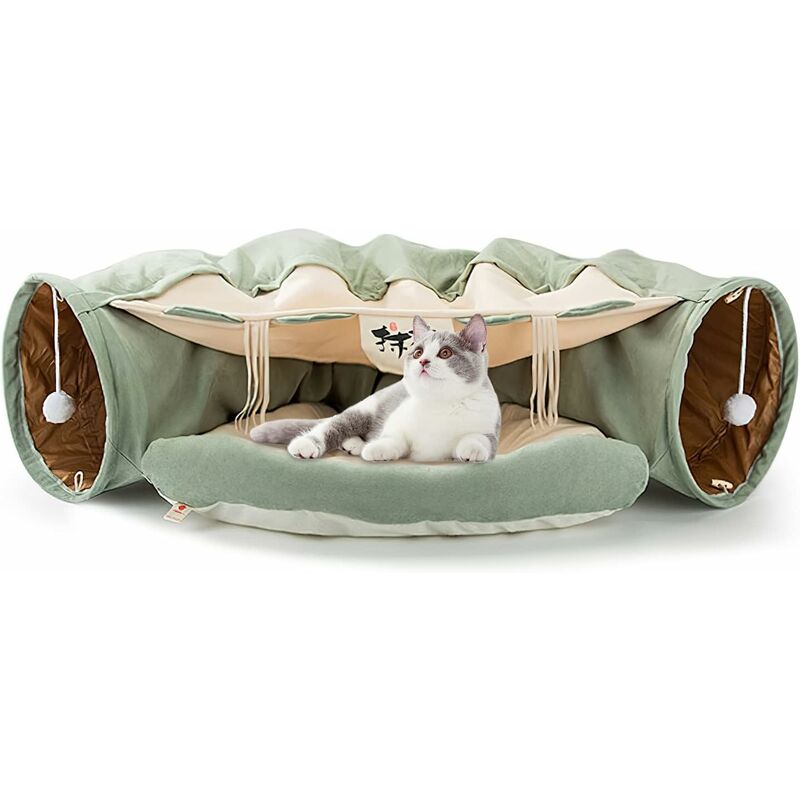 foto del prodotto fortuneville letto per gatti, tunnel per gatti con tappetino, letto a tunnel per gatti con 2 palline tiragraffi sospese, morbido e caldo letto a