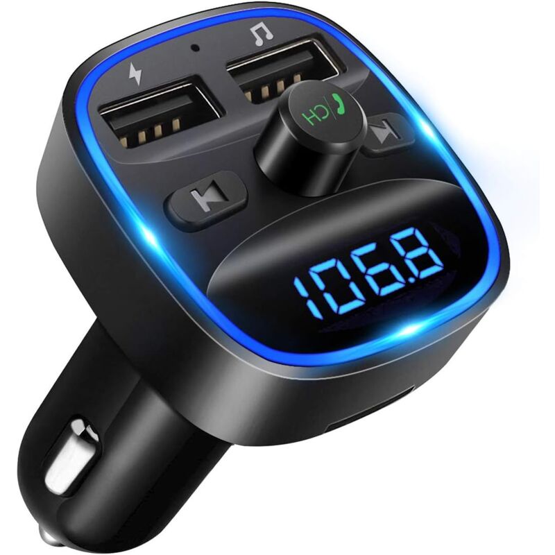 foto del prodotto fortuneville lettore per auto trasmettitore fm bluetooth, chiamate in vivavoce, 2 porte usb 5v 2.4a1a, supporto scheda sd unit flash usb 1 pz