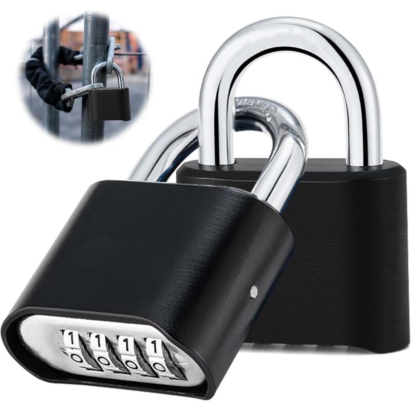foto del prodotto fortuneville lucchetto con combinazione a 4 cifre, lucchetto nero da 52 mm con arco spesso 8 mm, lucchetto di sicurezza in acciaio inossidabile