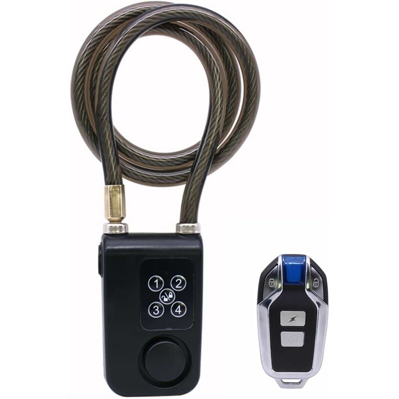 foto del prodotto fortuneville lucchetto per bicicletta con telecomando, allarme antifurto a vibrazione con lunghezza del cavo di 80 cm, ip55 impermeabile per