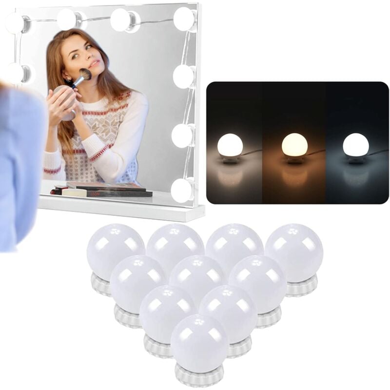 foto del prodotto fortuneville luce a specchio a led con 10 lampadine dimmerabili per parrucchiere, illuminazione per specchio, trucco in 3 colori, specchio per il