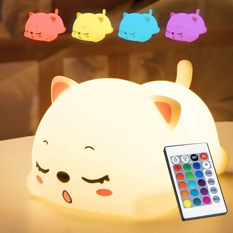 foto del prodotto fortuneville luce notturna a led per bambini dimmerabile luce notturna per gatti in silicone lampada da comodino ricaricabile usb touch luce
