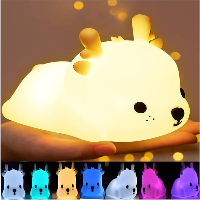 foto del prodotto fortuneville luce notturna cervo alce per bambini silicone multicolore, led portatile kawaii baby, 7 modalit di illuminazione cambia colore, tocco