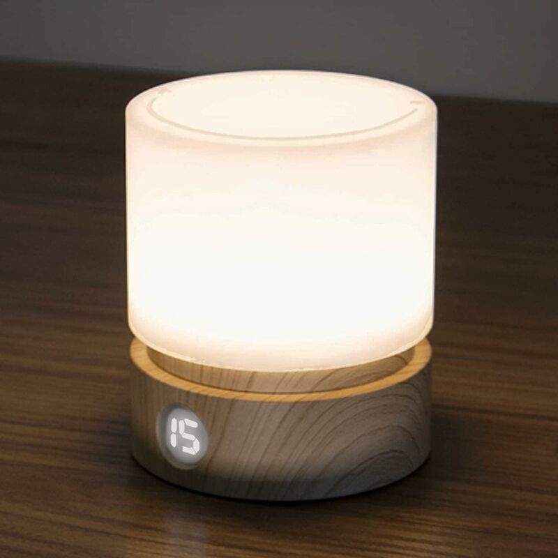 foto del prodotto fortuneville luce notturna con timer lampada da comodino a led lampada per la cura del bambino grana del legno dimmerabile alimentazione a batteria