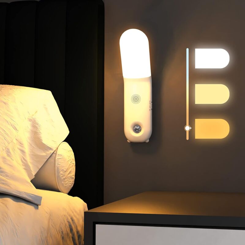 foto del prodotto fortuneville luce notturna dimmerabile con sensore di movimento, ricarica usb 3000k 6000k lampada da notte touch control con 3 funzioni di cambio
