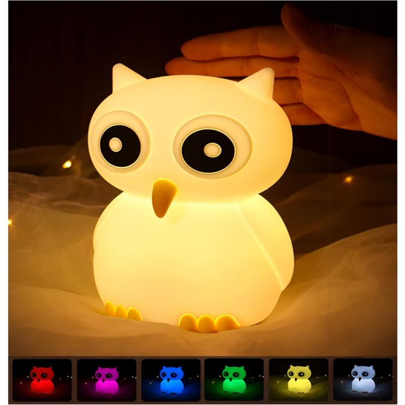 foto del prodotto fortuneville luce notturna gufo per bambini in silicone multicolore, led portatile per beb , 7 modalit di luce che cambiano colore, tocco