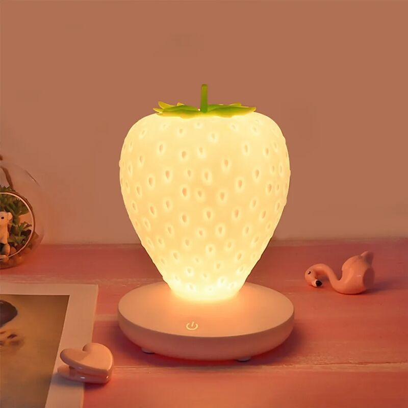 foto del prodotto fortuneville luce notturna in silicone a forma di fragola, luce carina a forma di fragola, luce notturna per bambini, luce notturna a led per la