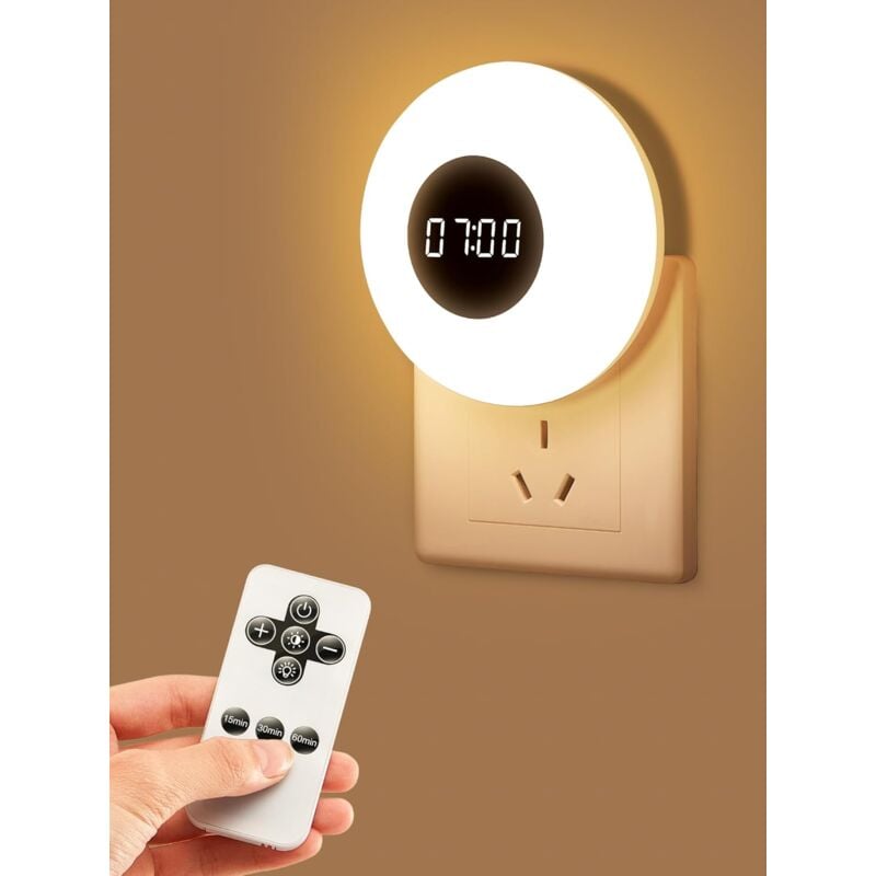 foto del prodotto fortuneville luce notturna per bambini, 3 colori e 10 livelli di luminosit luce notturna per bambini, luce notturna con orologio, telecomando e