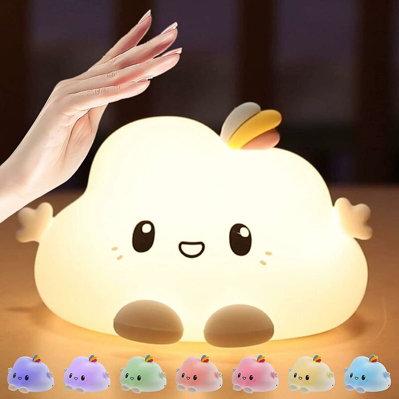 foto del prodotto fortuneville luce notturna per bambini, 7 colori led touch control silicone cloud nursery light per bambini, neonati, bambini piccoli
