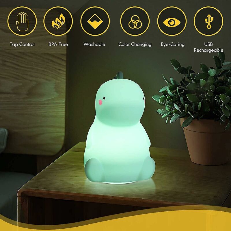 foto del prodotto fortuneville luce notturna per bambini con dinosauro, luce notturna per bambini in silicone che cambia colore carina con sensore tattile, luce per