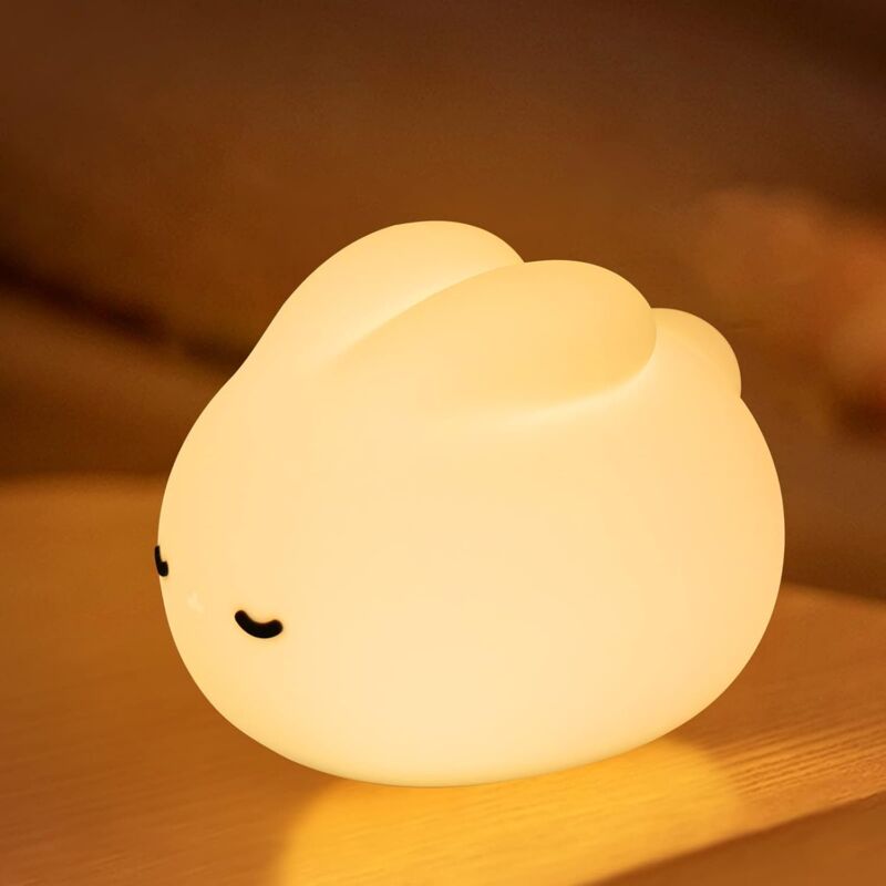 foto del prodotto fortuneville luce notturna per bambini in silicone, luce statica touch a forma di coniglio, luce da comodino regolabile a led e timer per bambini,